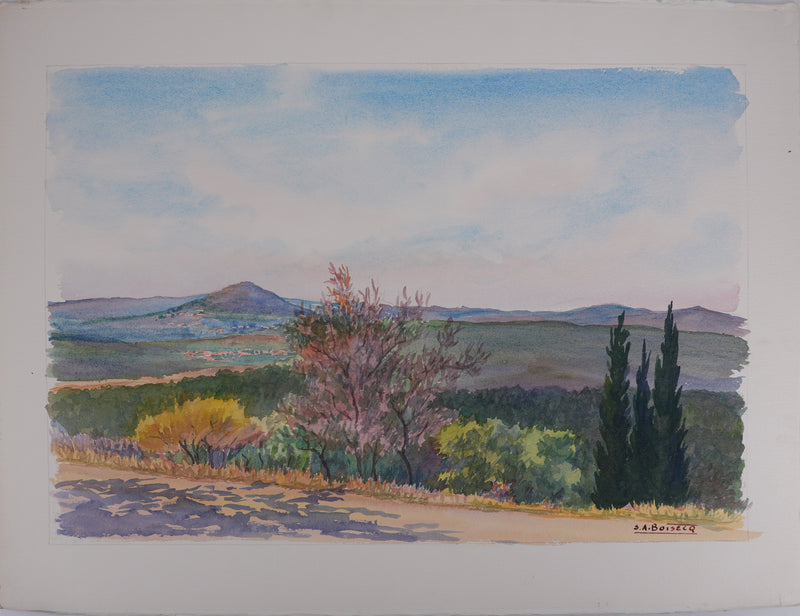 Salomon Alfred BOISECQ : Petit chemin en Provence, Aquarelle originale signée