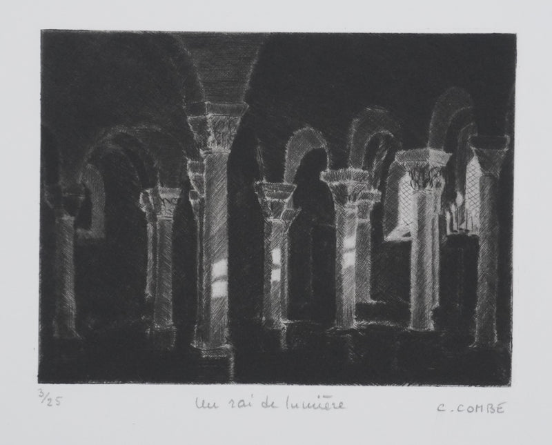 Camille COMBE : Un rai de lumière, Gravure originale signée