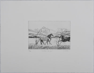 Camille COMBE : Crinières au vent, Gravure originale signée