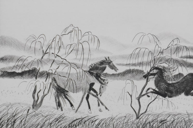 Camille COMBE : Crinières au vent, Gravure originale signée
