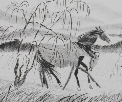 Camille COMBE : Crinières au vent, Gravure originale signée