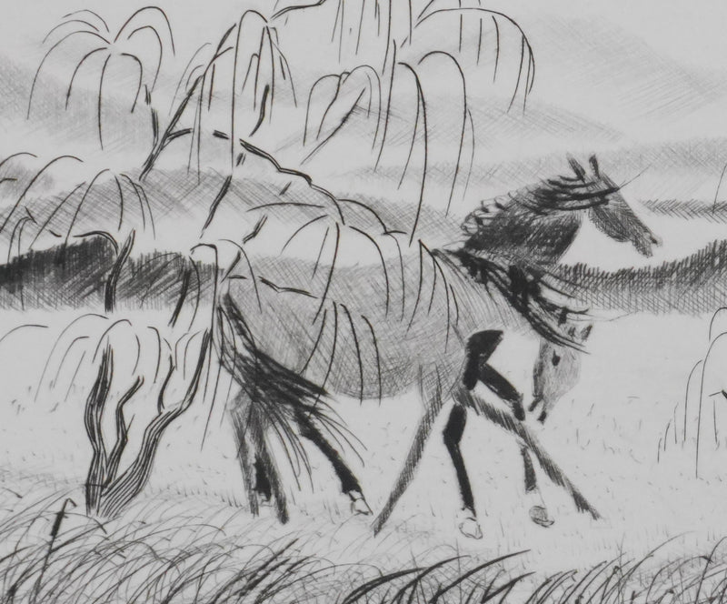 Camille COMBE : Crinières au vent, Gravure originale signée