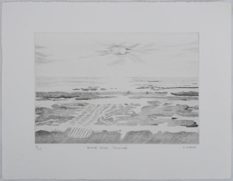 Camille COMBE : Marée basse illuminée, Gravure originale signée