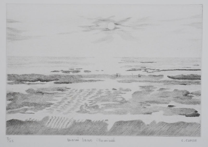 Camille COMBE : Marée basse illuminée, Gravure originale signée