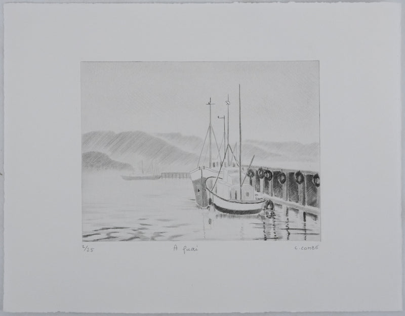 Camille COMBE : A quai, Gravure originale signée