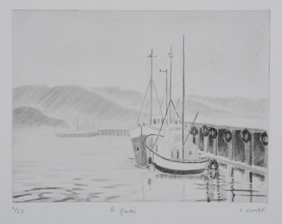 Camille COMBE : A quai, Gravure originale signée