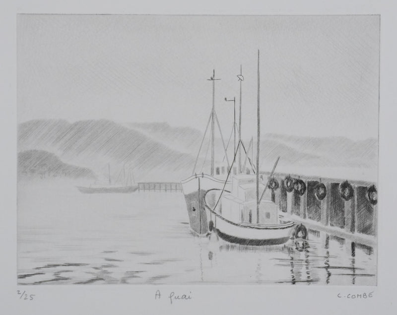 Camille COMBE : A quai, Gravure originale signée