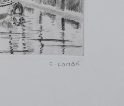 Camille COMBE : A quai, Gravure originale signée