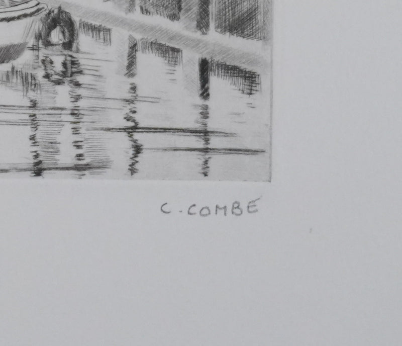 Camille COMBE : A quai, Gravure originale signée