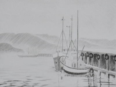 Camille COMBE : A quai, Gravure originale signée