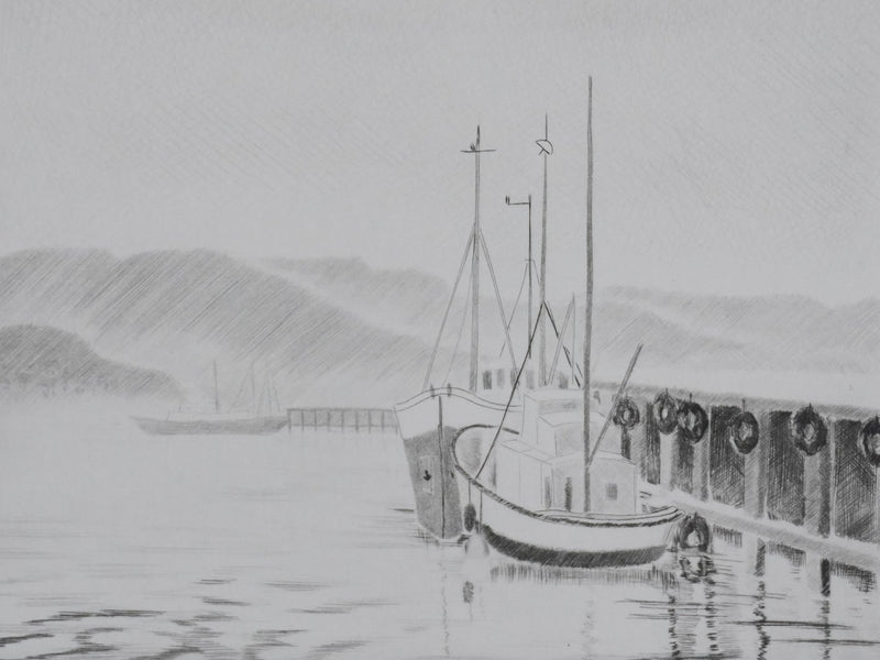 Camille COMBE : A quai, Gravure originale signée