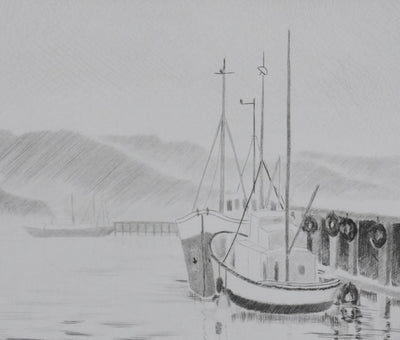 Camille COMBE : A quai, Gravure originale signée