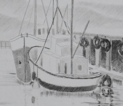 Camille COMBE : A quai, Gravure originale signée