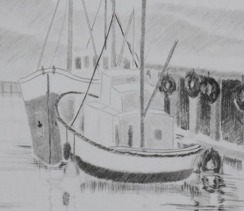 Camille COMBE : A quai, Gravure originale signée