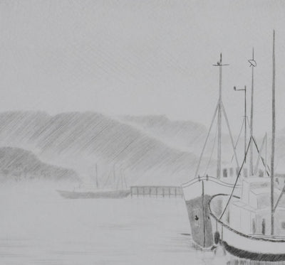 Camille COMBE : A quai, Gravure originale signée