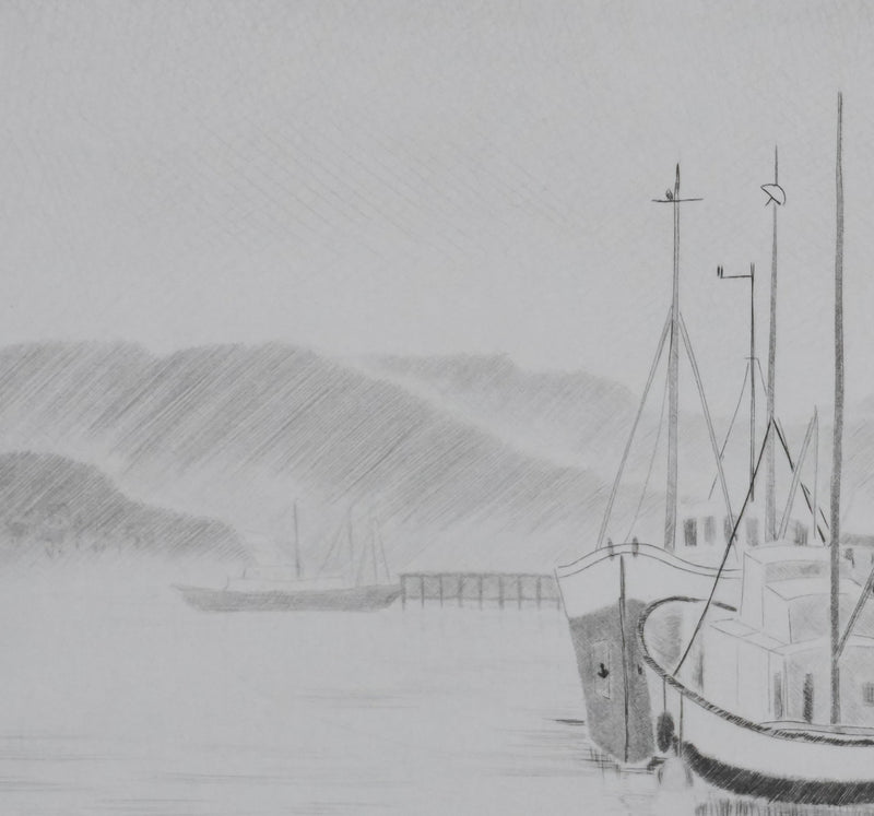 Camille COMBE : A quai, Gravure originale signée