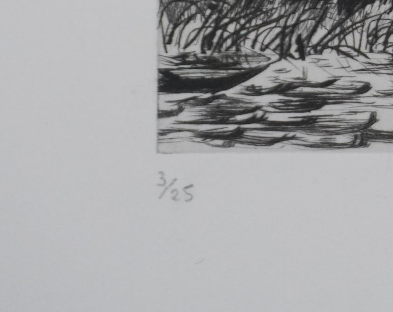 Camille COMBE : Les moulins dans le vent, Gravure originale signée