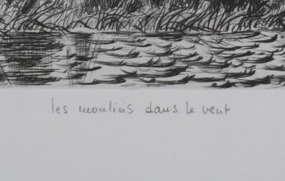 Camille COMBE : Les moulins dans le vent, Gravure originale signée