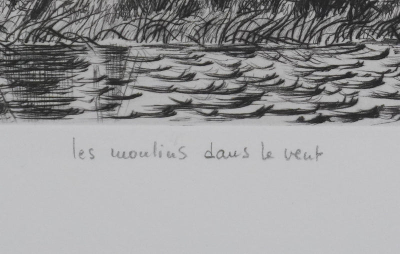 Camille COMBE : Les moulins dans le vent, Gravure originale signée