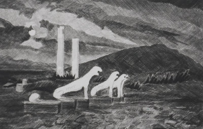 Camille COMBE : La veillée des lions, Gravure originale signée