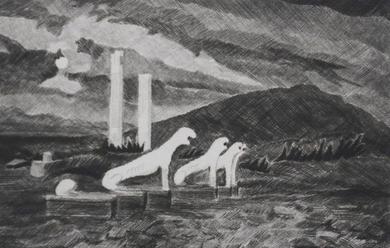 Camille COMBE : La veillée des lions, Gravure originale signée