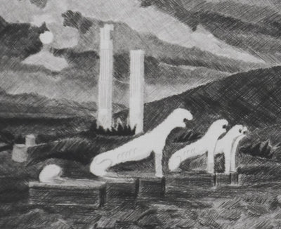 Camille COMBE : La veillée des lions, Gravure originale signée