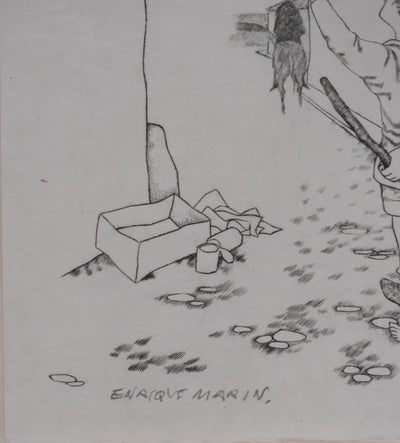 Enrique MARIN MUNOZ : Le départ (japon), Gravure originale signée