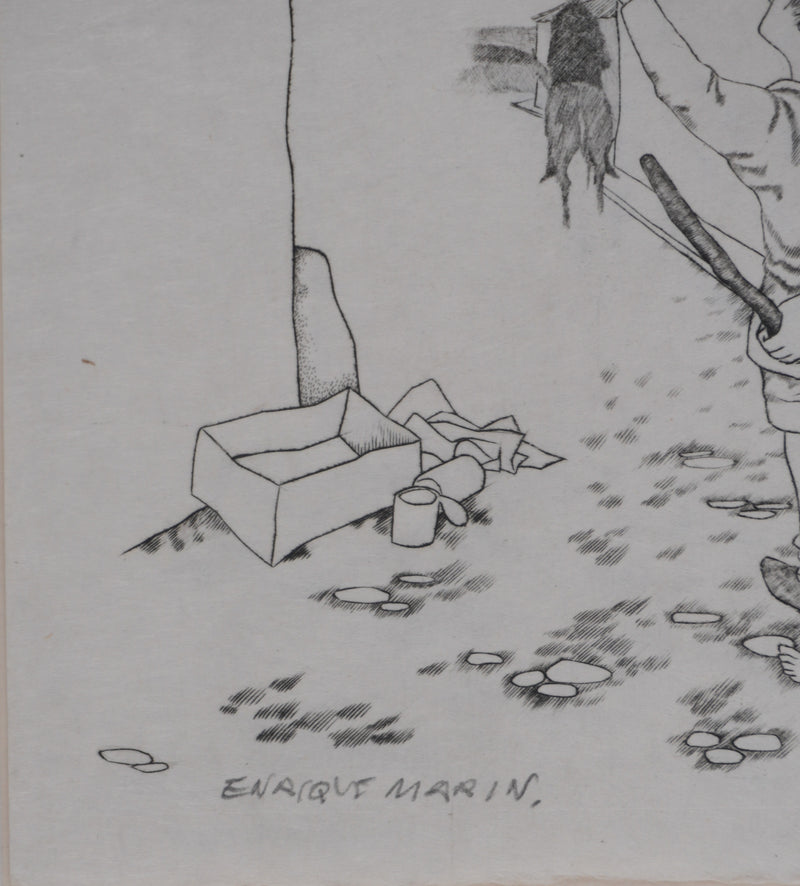 Enrique MARIN MUNOZ : Le départ (japon), Gravure originale signée