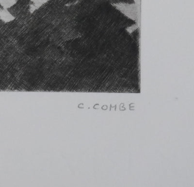 Camille COMBE : Soleil couchant, Gravure originale signée