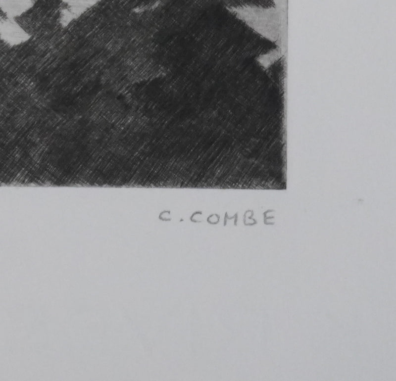 Camille COMBE : Soleil couchant, Gravure originale signée