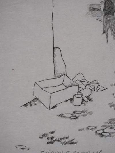 Enrique MARIN MUNOZ : Le départ (japon), Gravure originale signée