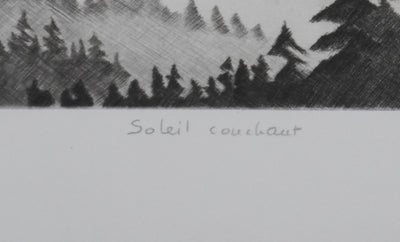 Camille COMBE : Soleil couchant, Gravure originale signée