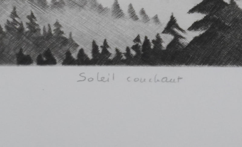 Camille COMBE : Soleil couchant, Gravure originale signée