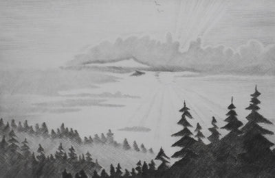 Camille COMBE : Soleil couchant, Gravure originale signée