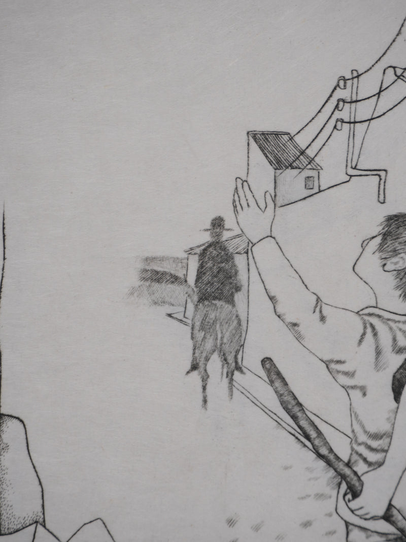 Enrique MARIN MUNOZ : Le départ (japon), Gravure originale signée