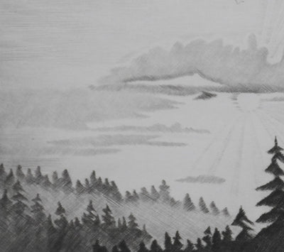 Camille COMBE : Soleil couchant, Gravure originale signée