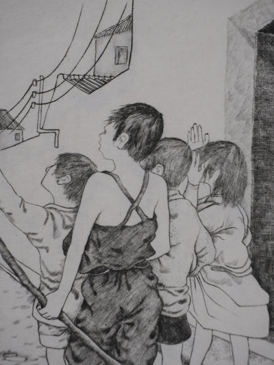 Enrique MARIN MUNOZ : Le départ (japon), Gravure originale signée