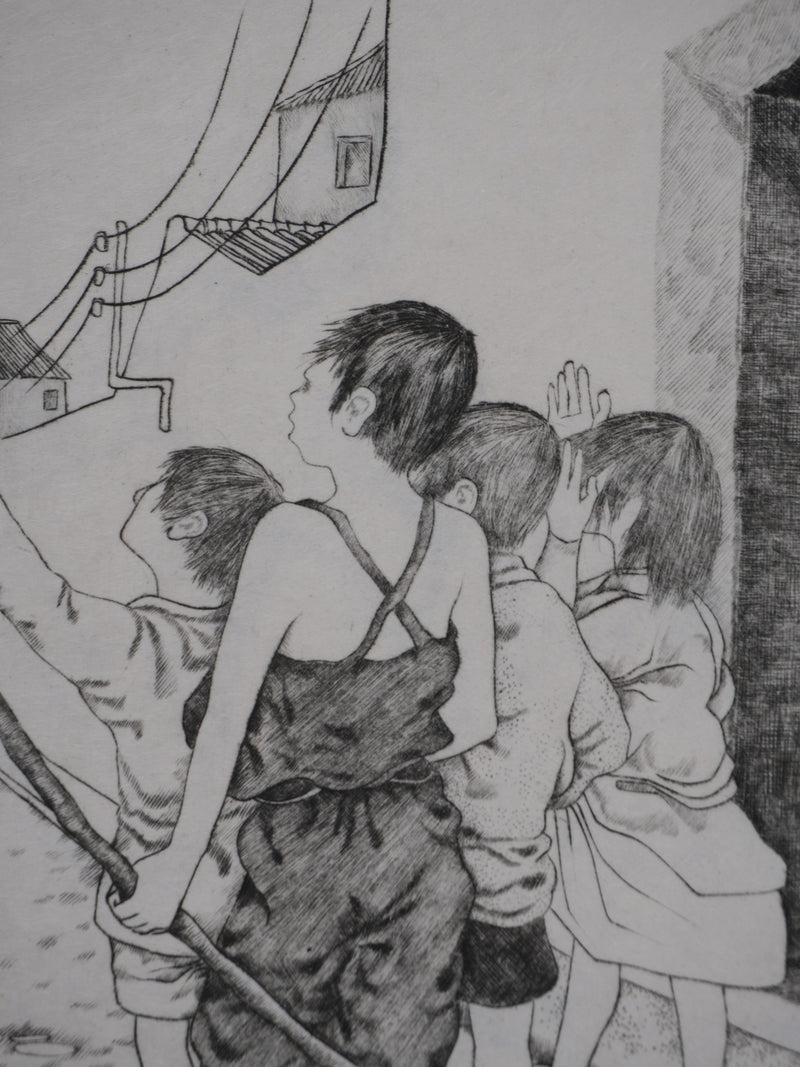 Enrique MARIN MUNOZ : Le départ (japon), Gravure originale signée