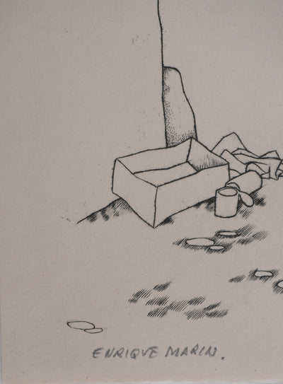 Enrique MARIN MUNOZ : Le départ, Gravure originale signée