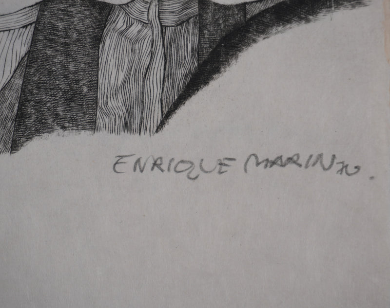 Enrique MARIN MUNOZ : Les trois hommes et la mule (japon), Gravure originale signée