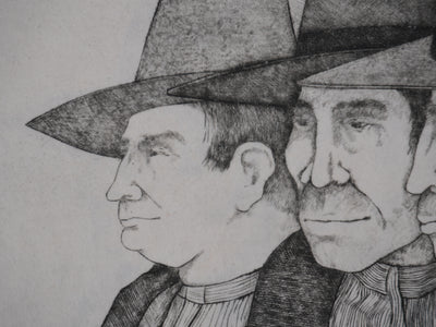 Enrique MARIN MUNOZ : Les trois hommes et la mule (japon), Gravure originale signée