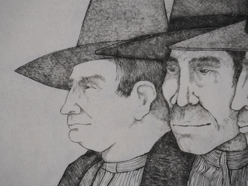 Enrique MARIN MUNOZ : Les trois hommes et la mule (japon), Gravure originale signée