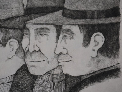 Enrique MARIN MUNOZ : Les trois hommes et la mule (japon), Gravure originale signée