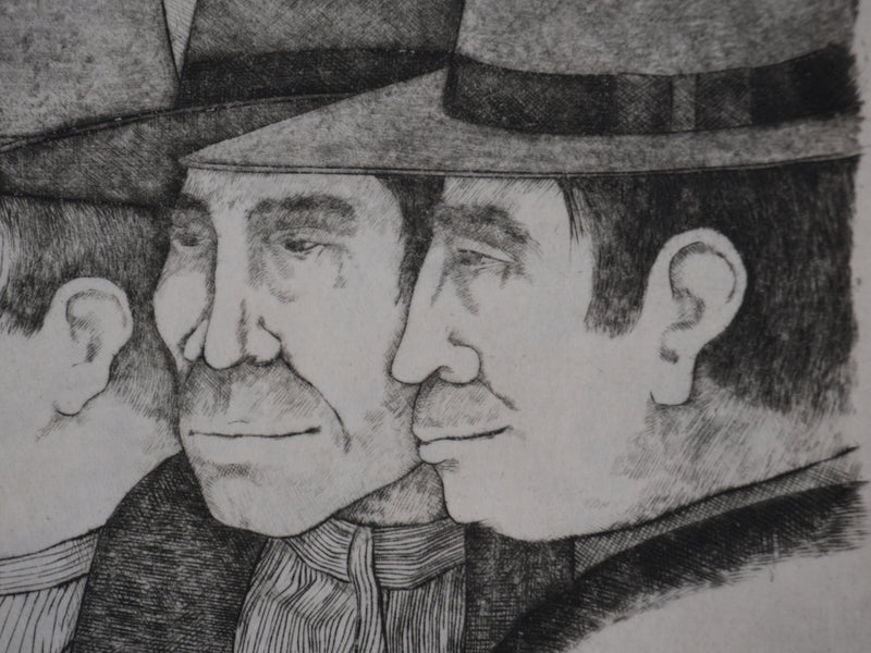 Enrique MARIN MUNOZ : Les trois hommes et la mule (japon), Gravure originale signée