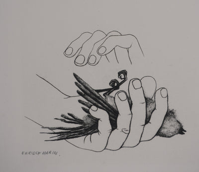 Enrique MARIN MUNOZ : L'oiseau, Gravure originale signée