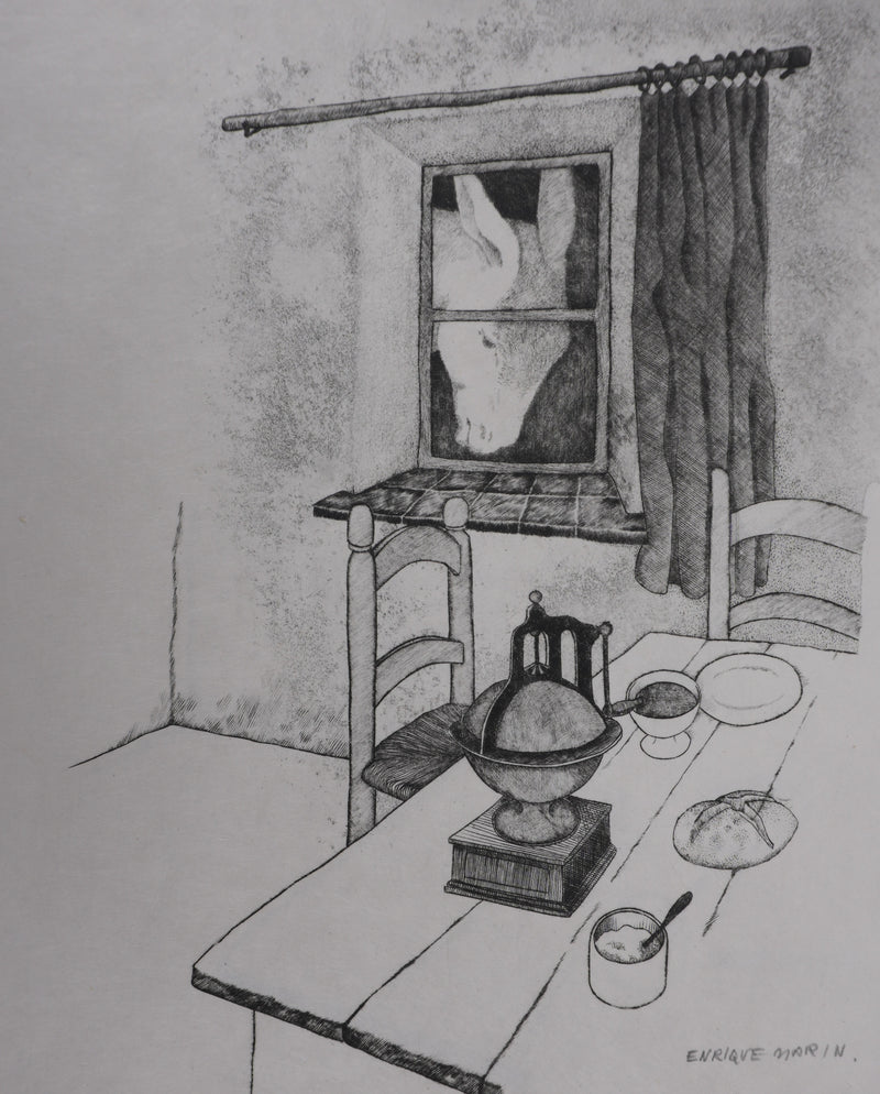 Enrique MARIN MUNOZ : Le souper (japon), Gravure originale signée