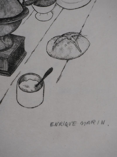 Enrique MARIN MUNOZ : Le souper (japon), Gravure originale signée