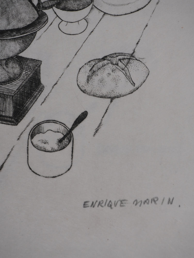 Enrique MARIN MUNOZ : Le souper (japon), Gravure originale signée