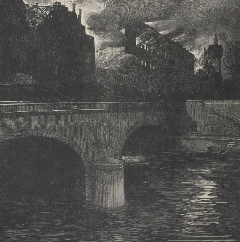 François Nicolas CHIFFLART : Sainte-Chapelle au milieu des flammes, Gravure originale signée