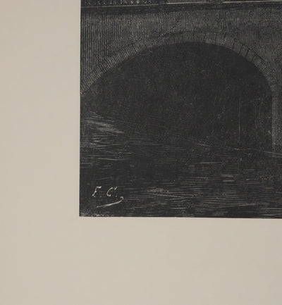 François Nicolas CHIFFLART : Sainte-Chapelle au milieu des flammes, Gravure originale signée